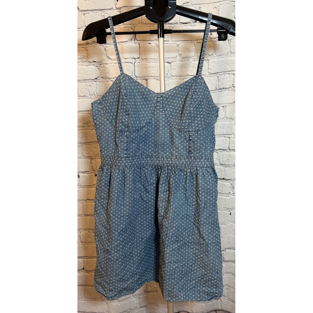 Mossimo Supply Co‎ Blue Polka Dot Denim Bustier Sun Dress XL Sweetheart Neckline